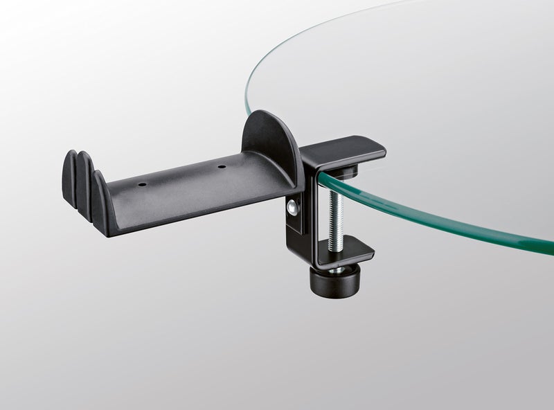 KM K&M Konig & Meyer 16090.000.55 Headphone Clamp-On Table Holder, Protective Rubber Padded Arm, Table/Shelf Mount, Steel Design, Headset Accessory w/Earbud, Headphone Jack Cable Rack, German Made - Image 2